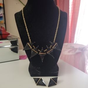 Black and gold necklace and earring set